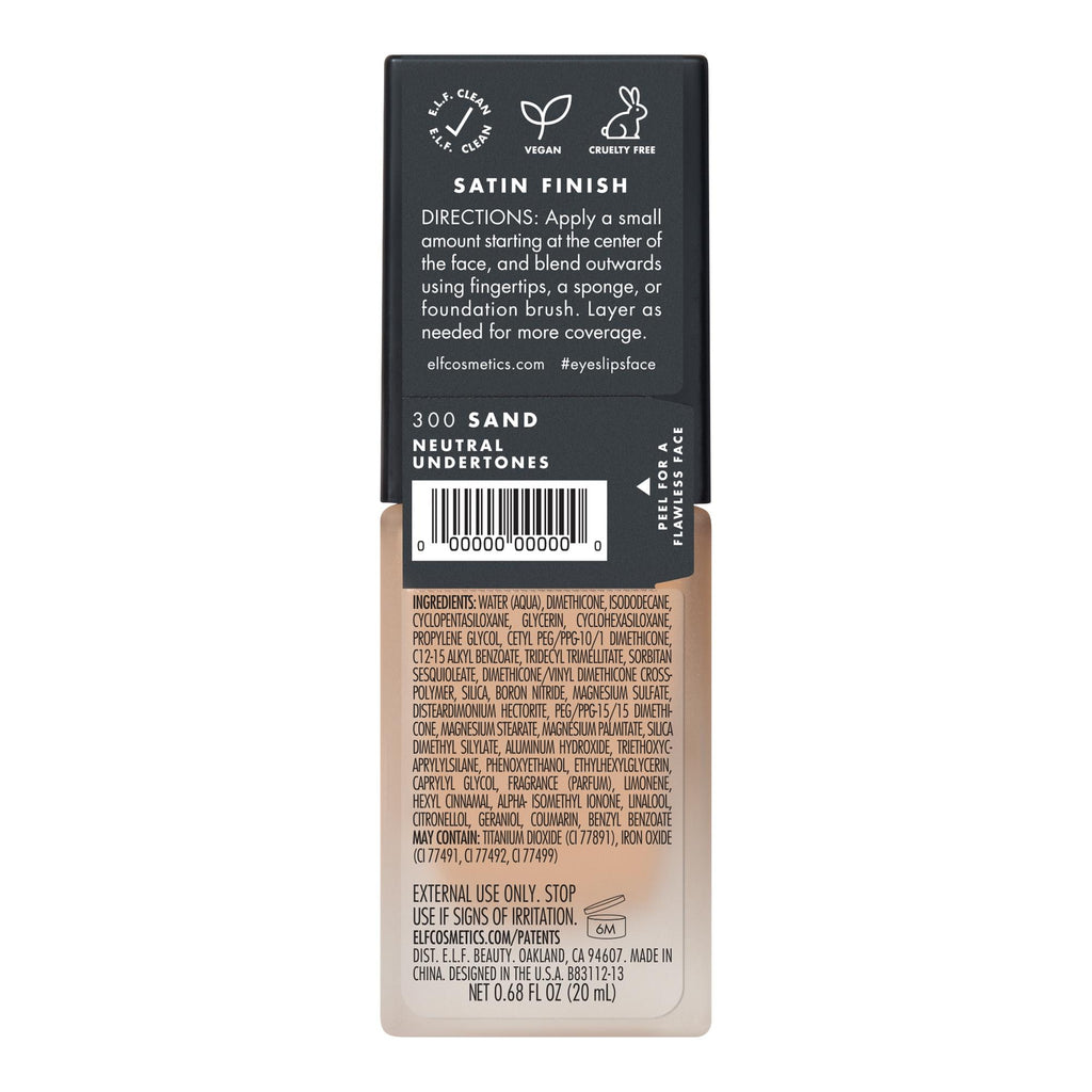 e.l.f. Flawless Satin Foundation, Sand, 0.68 fl oz