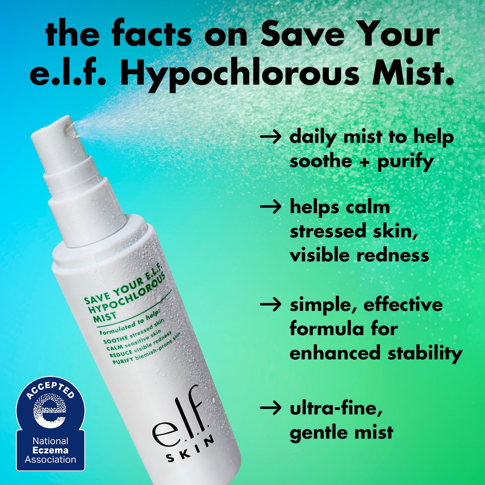 e.l.f. SKIN Save Your E.L.F. Hypochlorous Mist, 3.38 fl. Oz