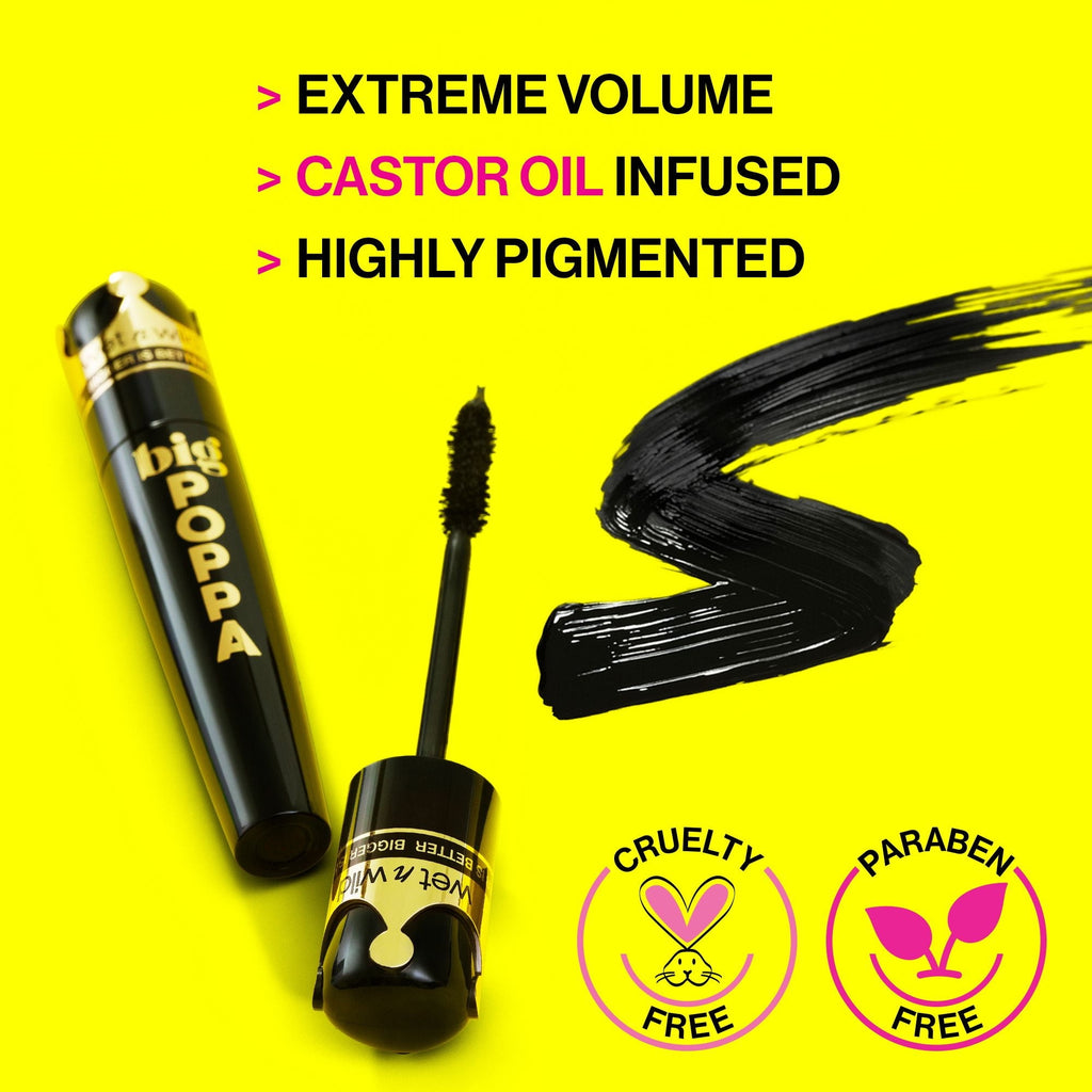 Wet n Wild Big Poppa Waterproof Mascara, Volumizing and Lengthening, Blackest Black, 0.34 fl oz