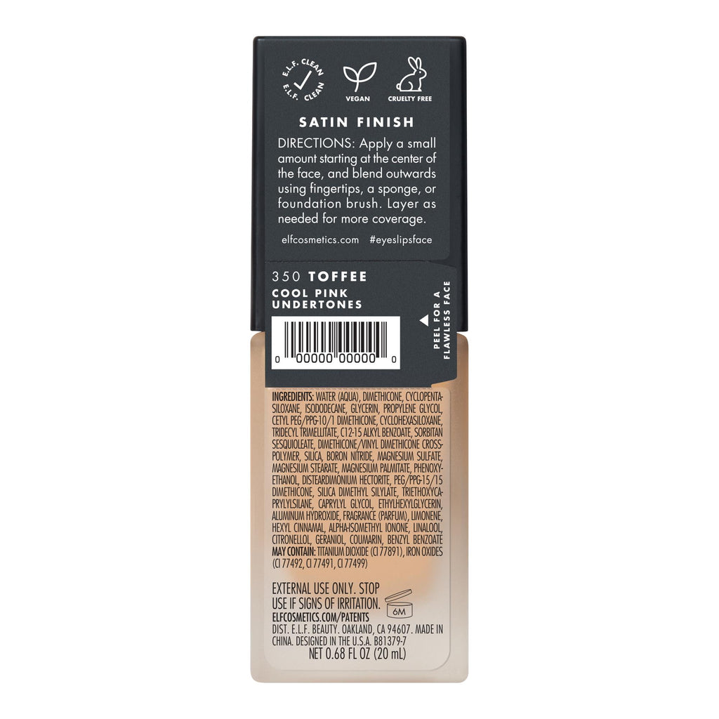 e.l.f. Flawless Satin Foundation, Toffee, 0.68 fl oz