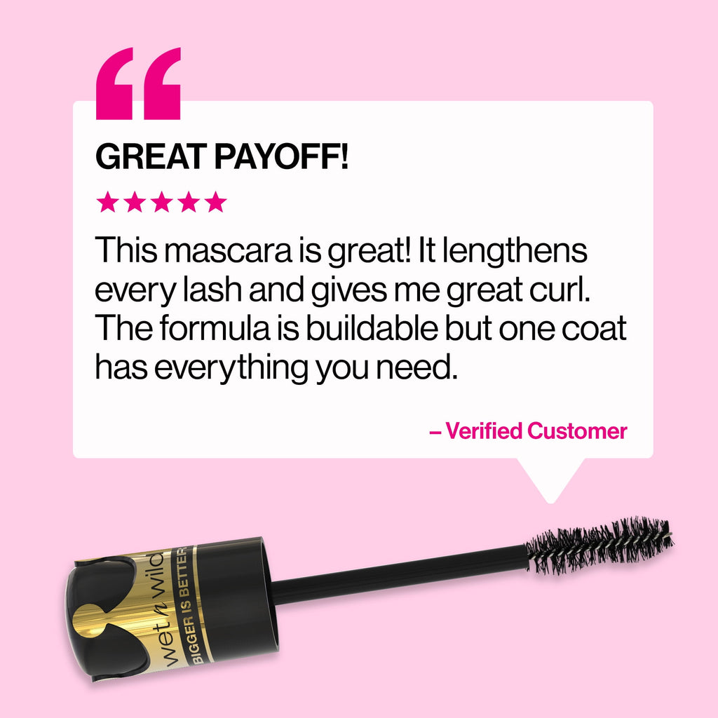 Wet n Wild Big Poppa Waterproof Mascara, Volumizing and Lengthening, Blackest Black, 0.34 fl oz