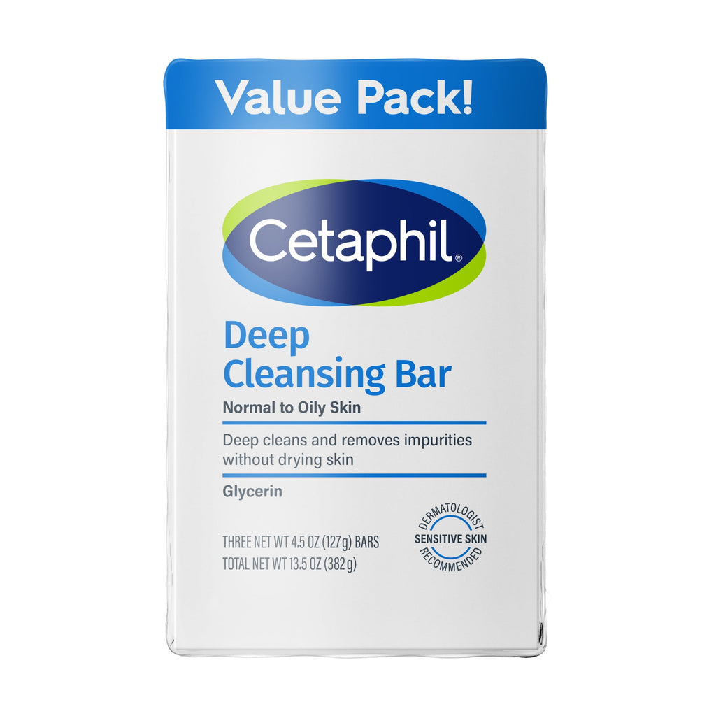Cetaphil Deep Cleansing Face and Body Bar for Dry to Normal, Sensitive Skin Value Pack, 4.5 oz (Pack of 3)