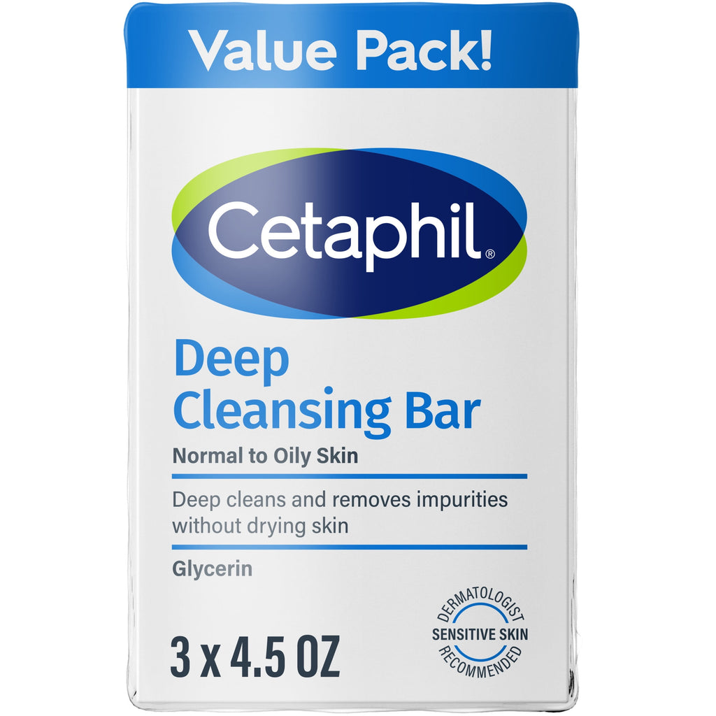 (3 pack) Cetaphil Deep Cleansing Face and Body Bar for Dry to Normal, Sensitive Skin Value Pack, 4.5 oz (Pack of 3)