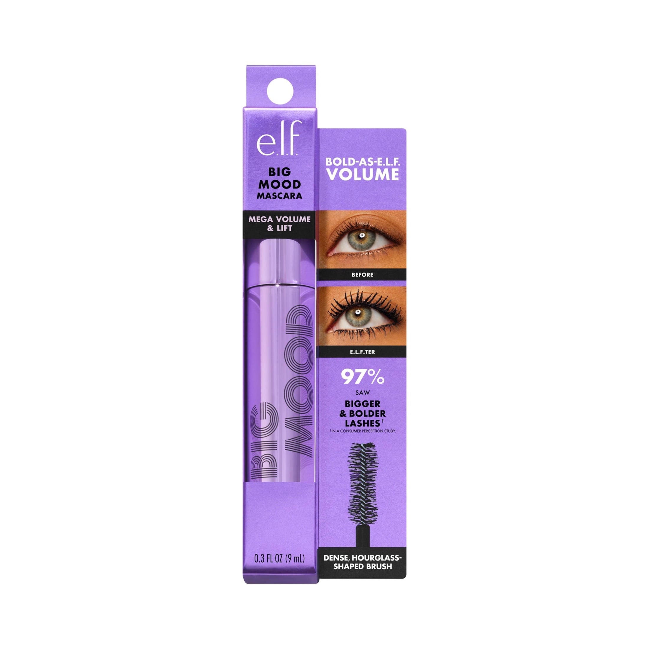 e.l.f. Big Mood Mega Volume & Lifting Mascara, Black, 0.3 fl oz