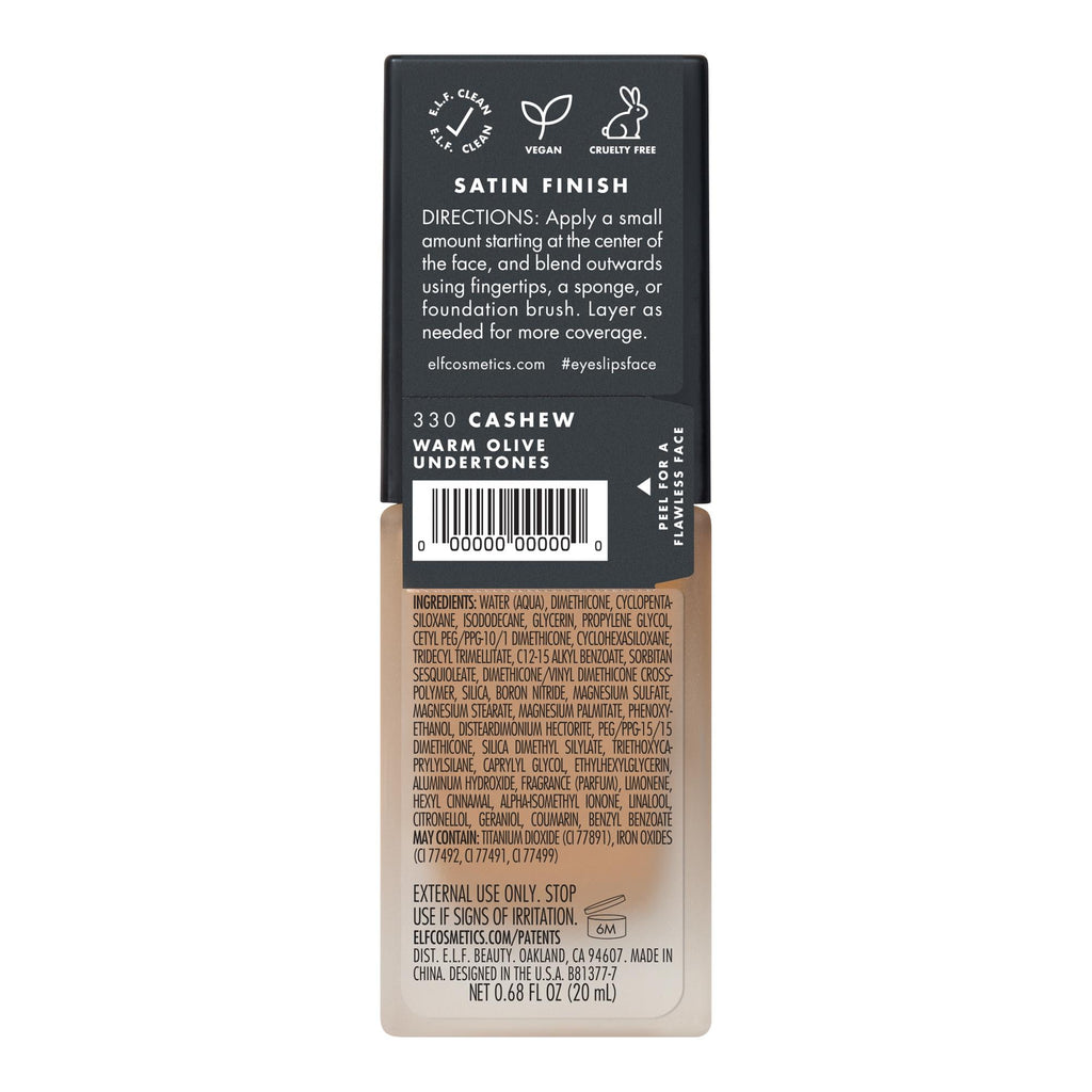 e.l.f. Flawless Satin Foundation, Cashew, 0.68 fl oz
