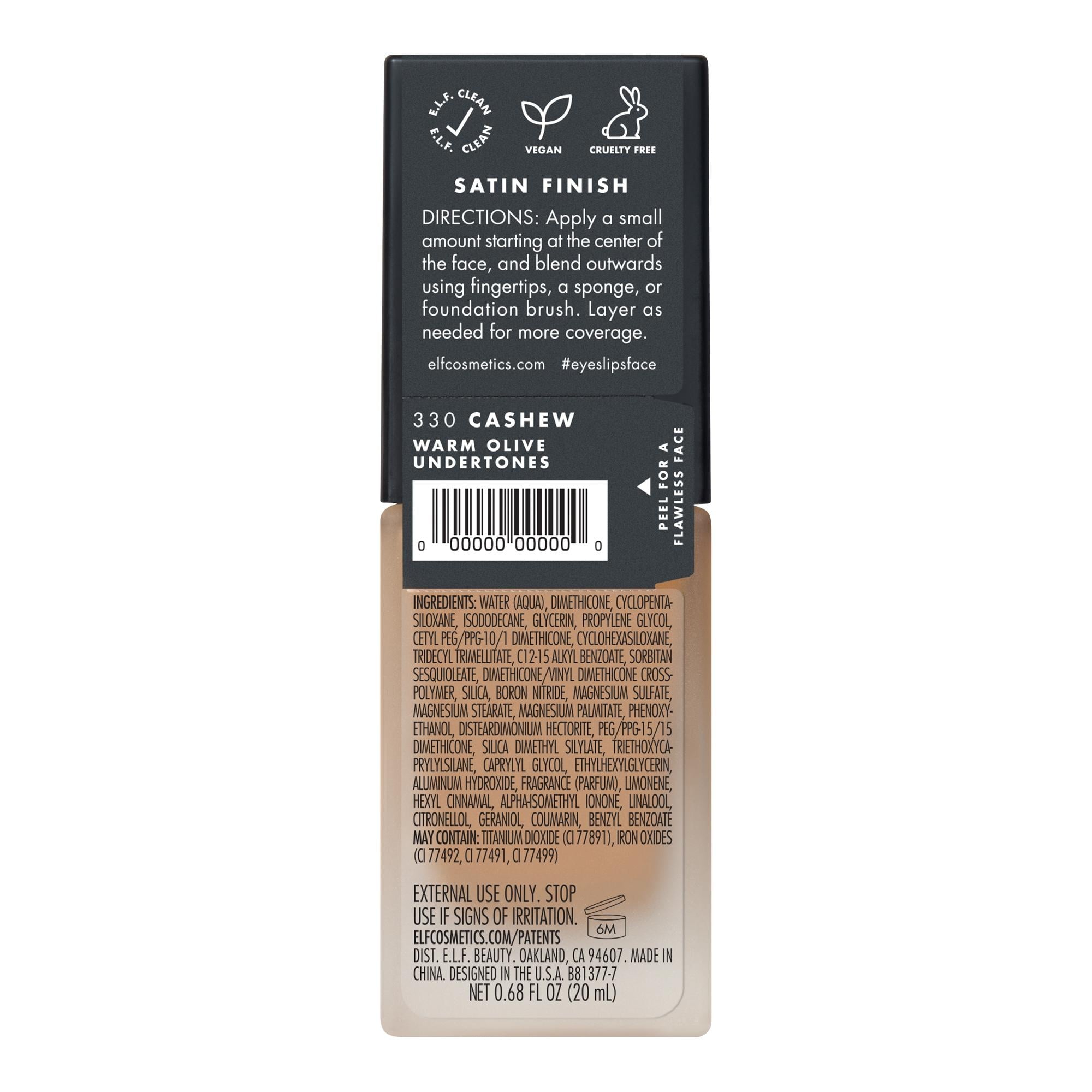 e.l.f. Flawless Satin Foundation, Cashew, 0.68 fl oz
