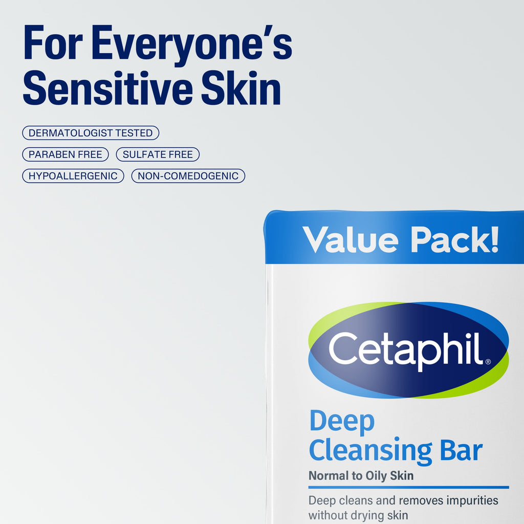 Cetaphil Deep Cleansing Face and Body Bar for Dry to Normal, Sensitive Skin Value Pack, 4.5 oz (Pack of 3)