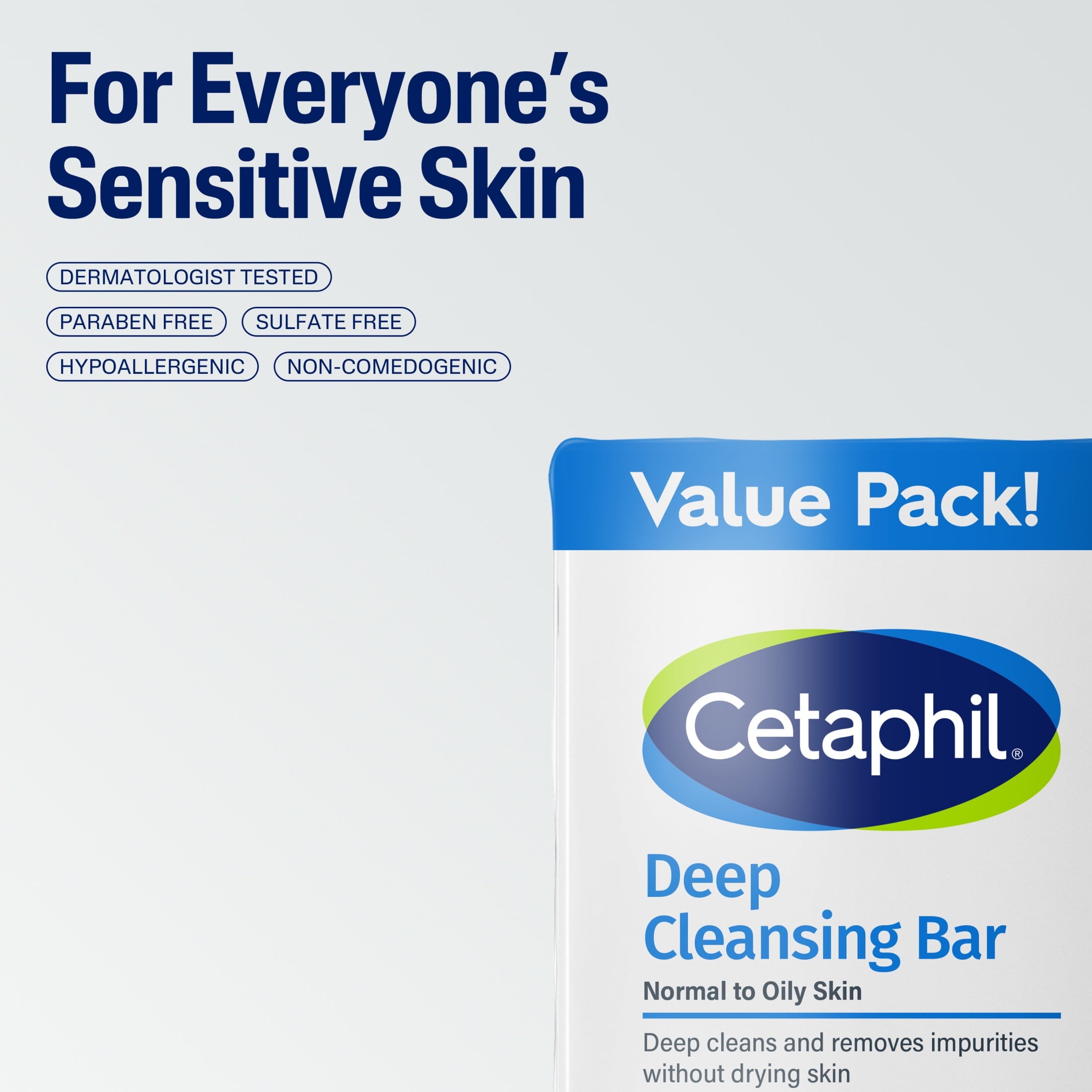 Cetaphil Deep Cleansing Face and Body Bar for Dry to Normal, Sensitive Skin Value Pack, 4.5 oz (Pack of 3)