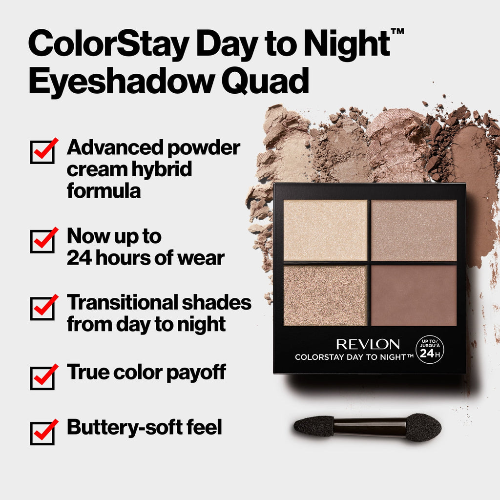 Revlon ColorStay Day to Night Long Lasting Matte and Shimmer Eyeshadow Quad, 500 Addictive, 0.16 oz