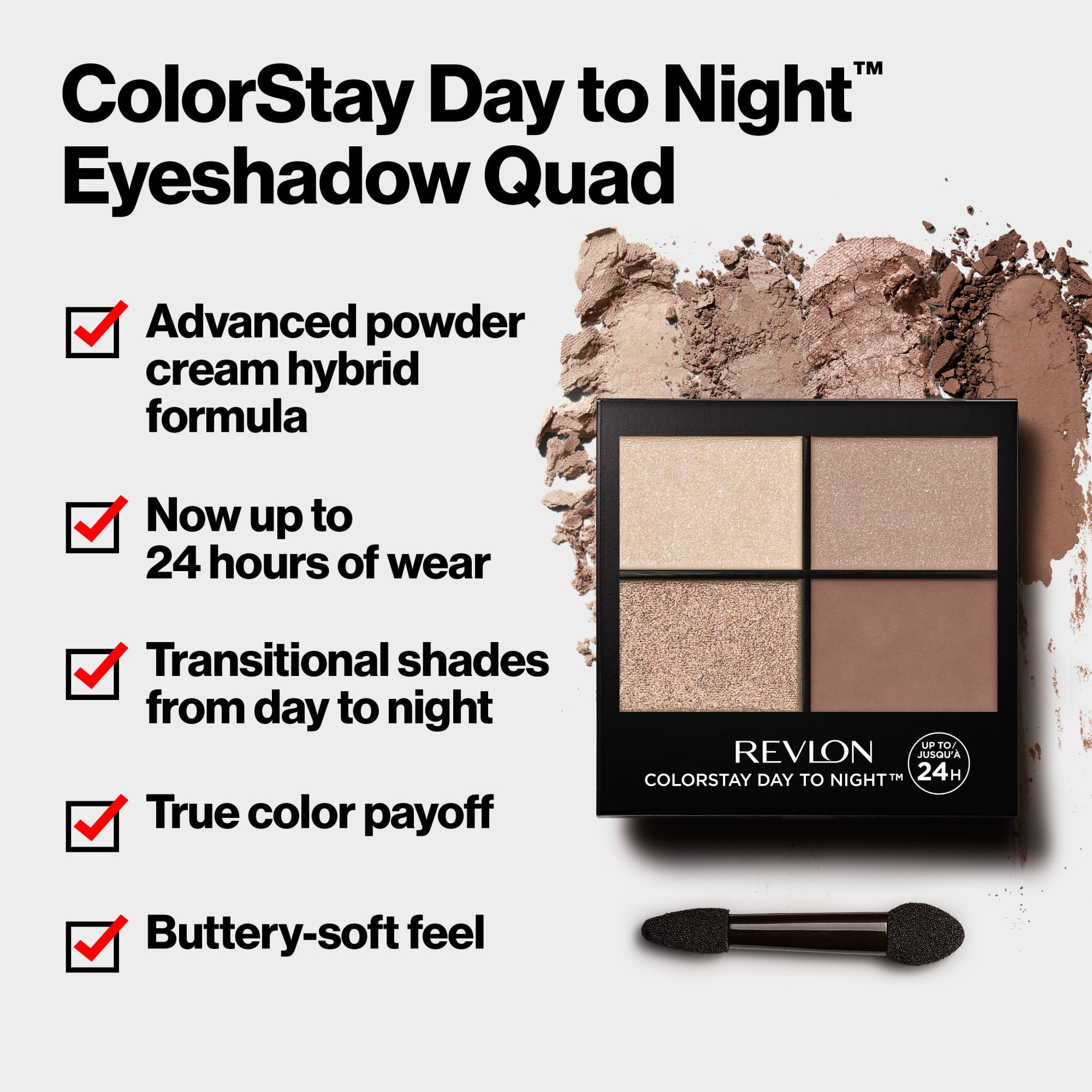 Revlon ColorStay Day to Night Long Lasting Matte and Shimmer Eyeshadow Quad, 500 Addictive, 0.16 oz