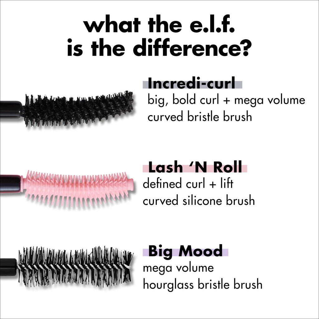 e.l.f. Incredi-Curl Curling & Volumizing Mascara, Pitch Black, 0.32oz
