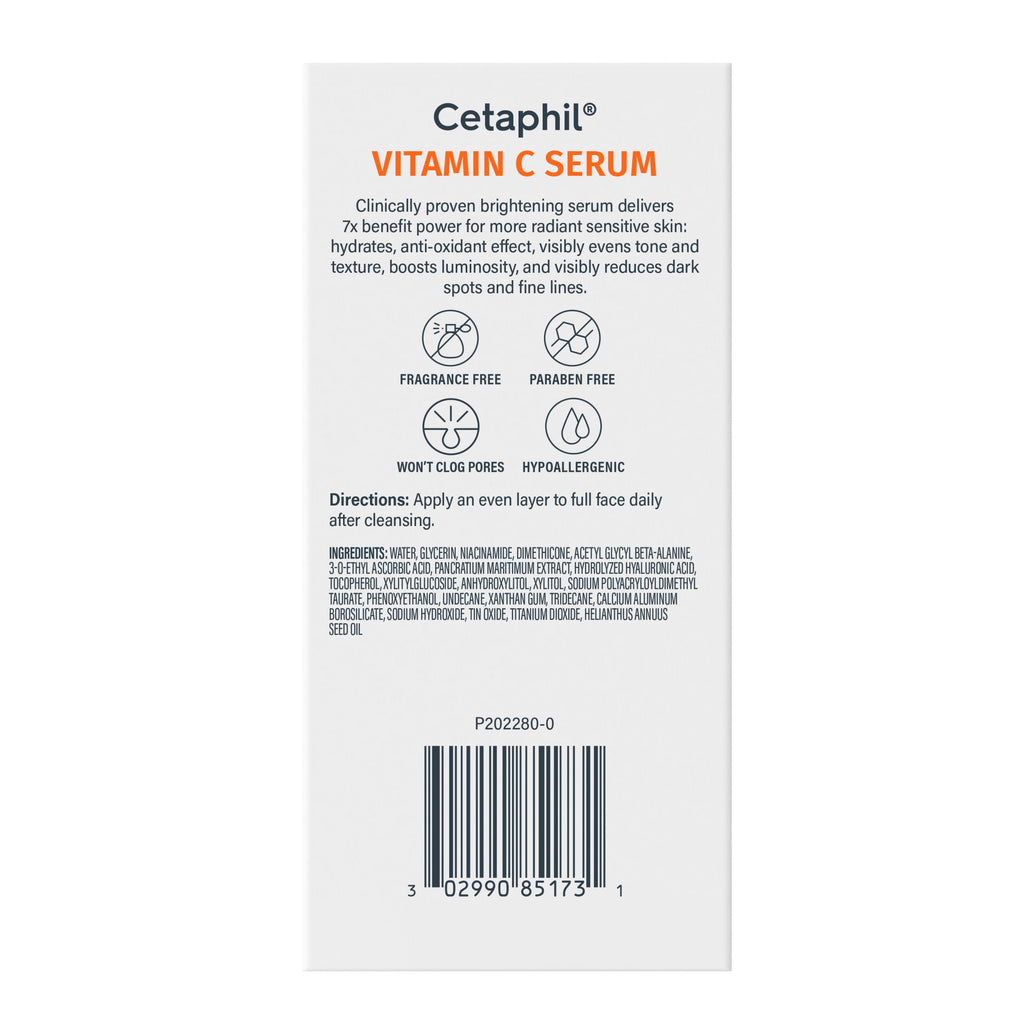 CETAPHIL Vitamin C Serum, Lightweight Face Serum for All Skin Types, Vitamin C, Niacinamide & Sunflower Seed Oil, 1 fl oz