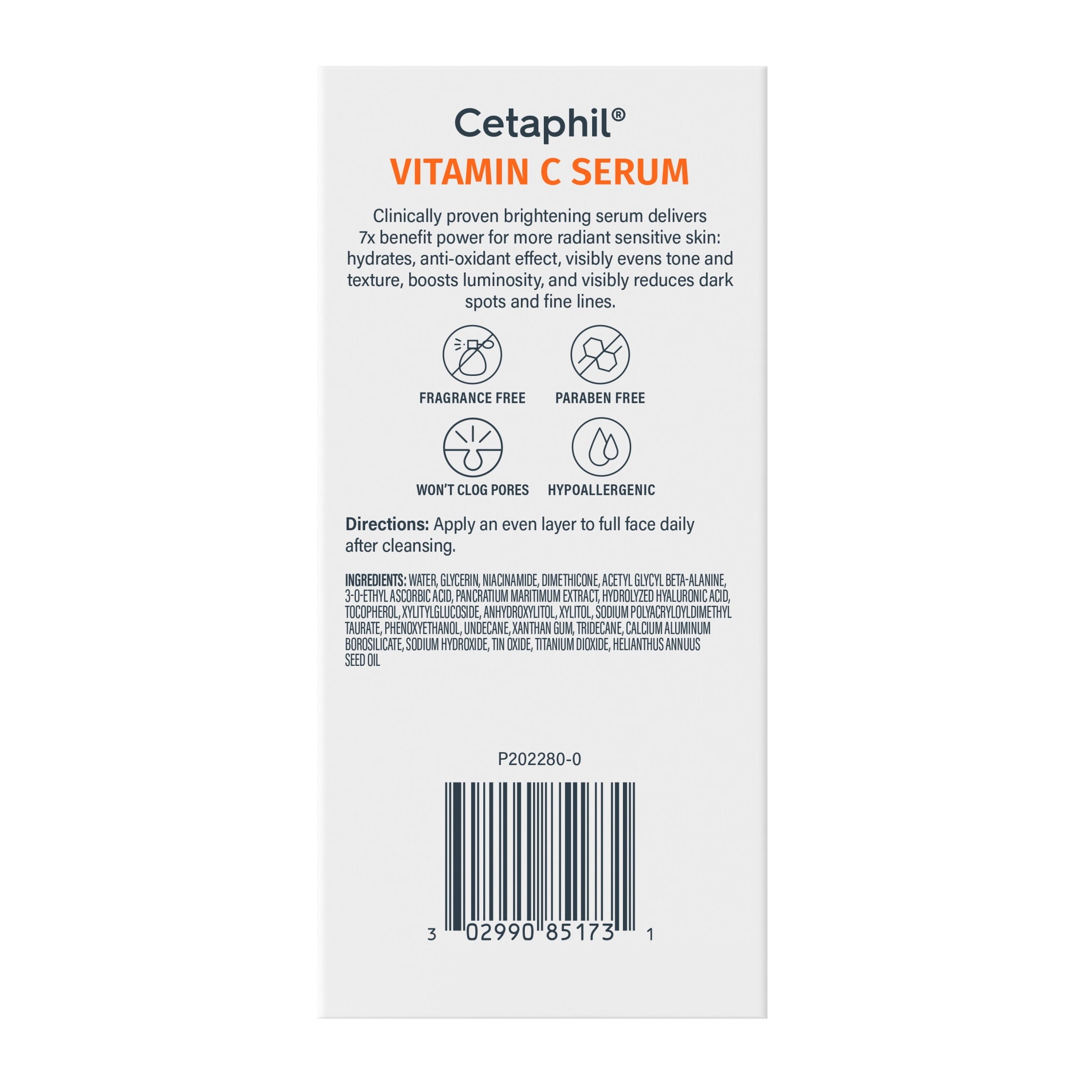 CETAPHIL Vitamin C Serum, Lightweight Face Serum for All Skin Types, Vitamin C, Niacinamide & Sunflower Seed Oil, 1 fl oz