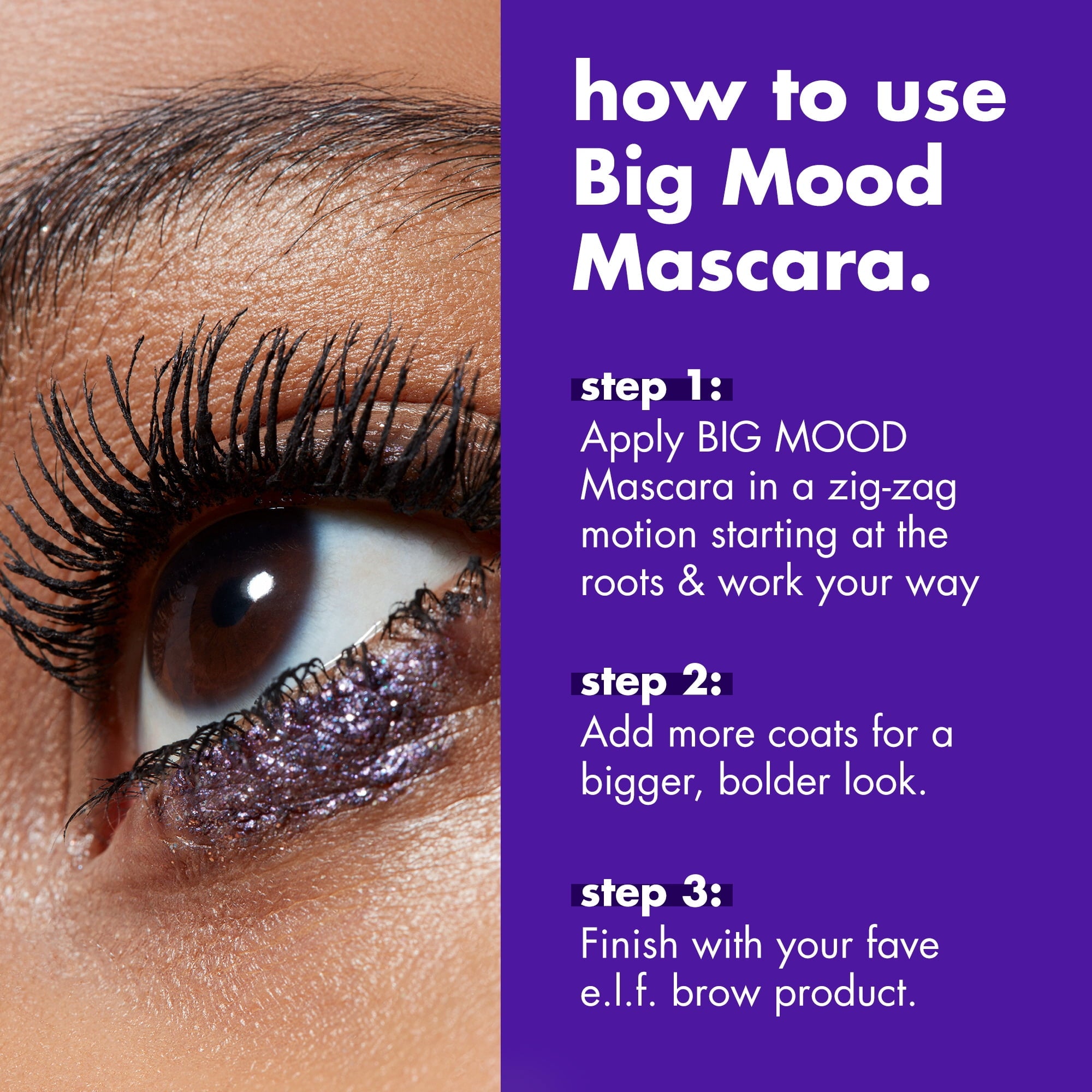 e.l.f. Big Mood Mega Volume & Lifting Mascara, Deep Brown, 0.3 fl oz