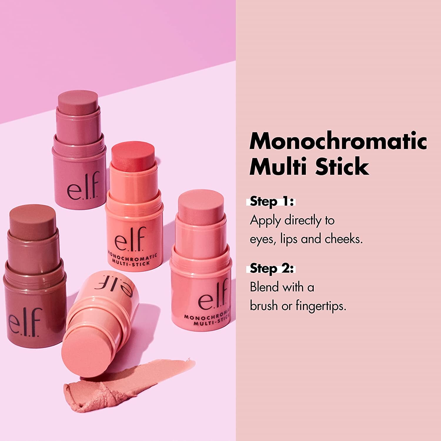 (4 pack) e.l.f. Monochromatic Multi-Stick, Glistening Peach, 0.155oz