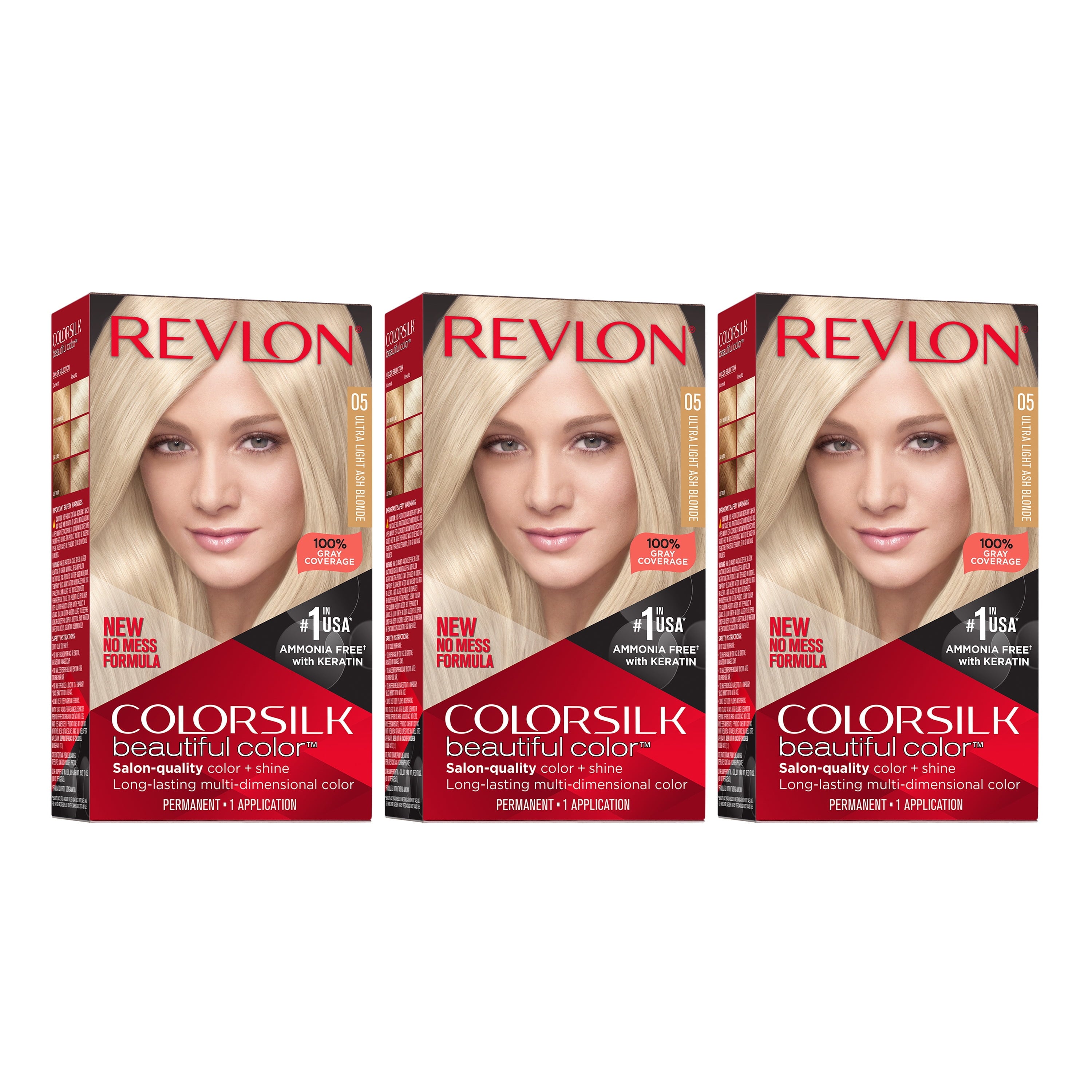 Revlon Colorsilk Beautiful Color Permanent Hair Color 3 Pack, 005 Ultra Light Ash Blonde, 3 Pack