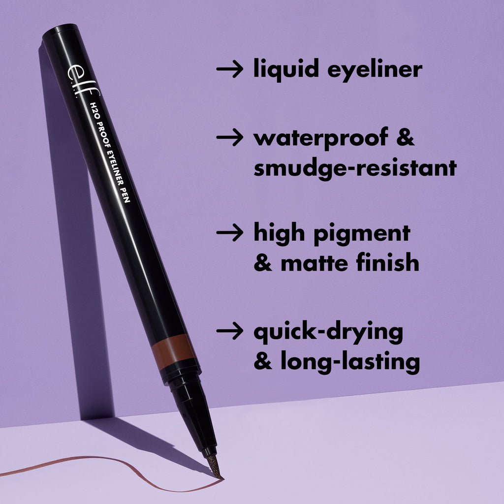 e.l.f. H2O Proof Waterproof Eyeliner Pen, Jet Black 81109, 0.02 fl oz