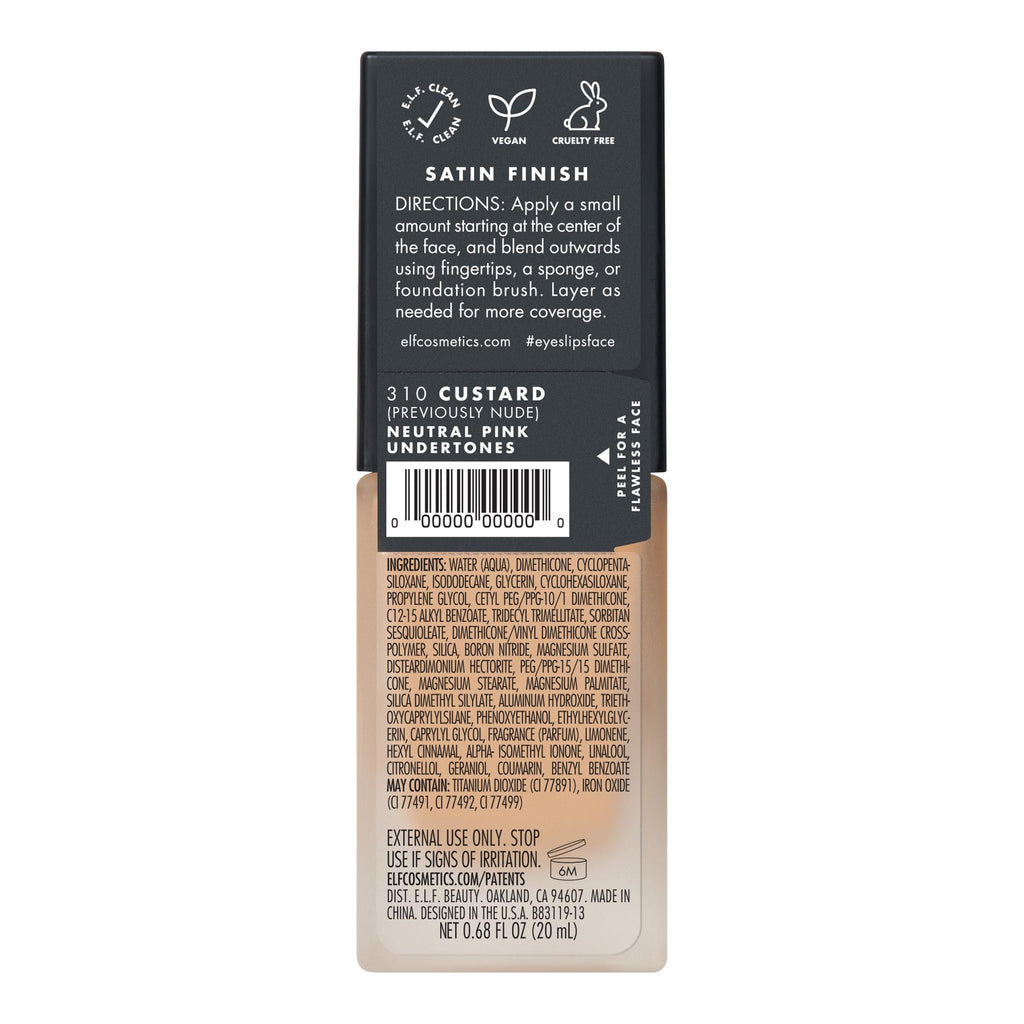 e.l.f. Flawless Satin Foundation, Custard, 0.68 fl oz