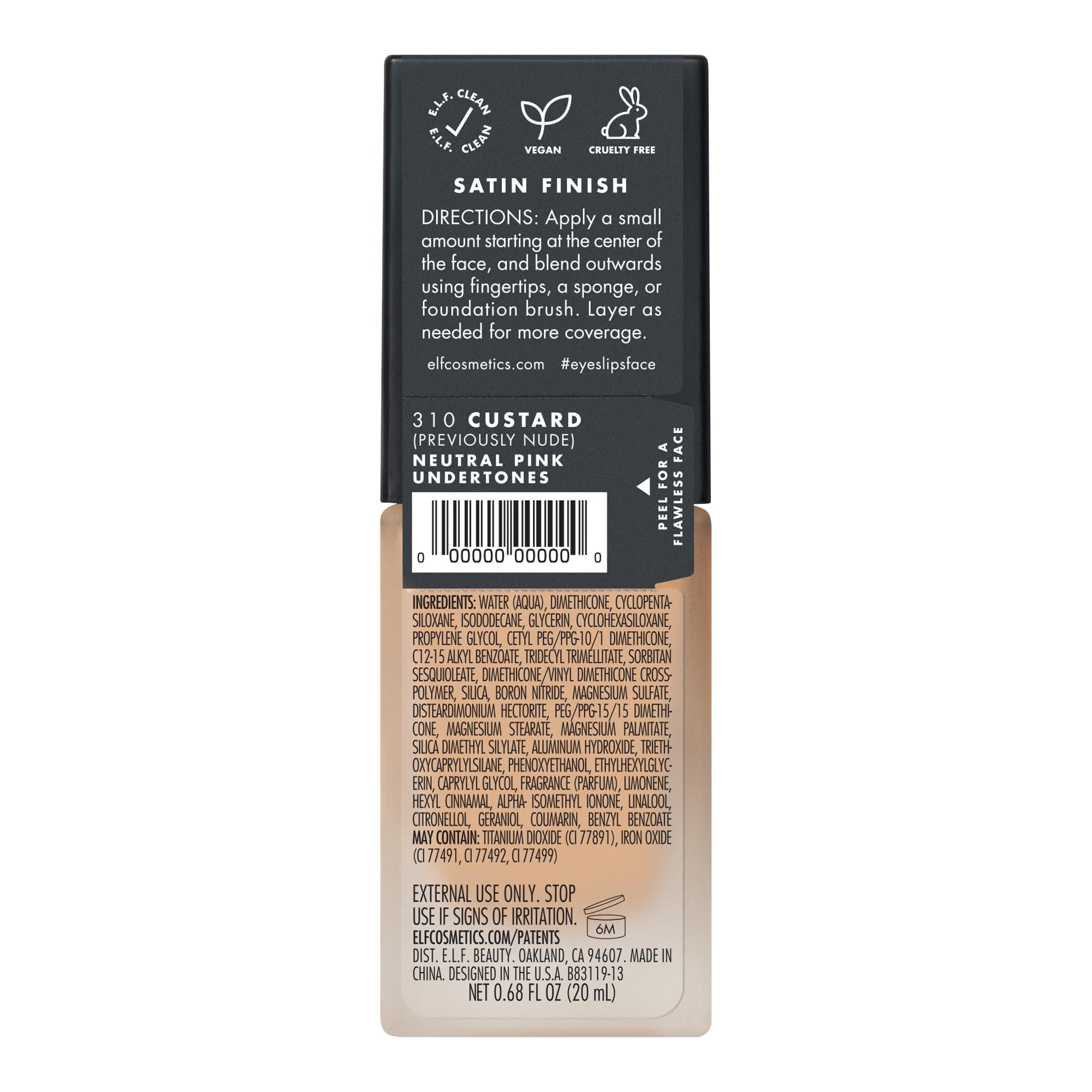 e.l.f. Flawless Satin Foundation, Custard, 0.68 fl oz