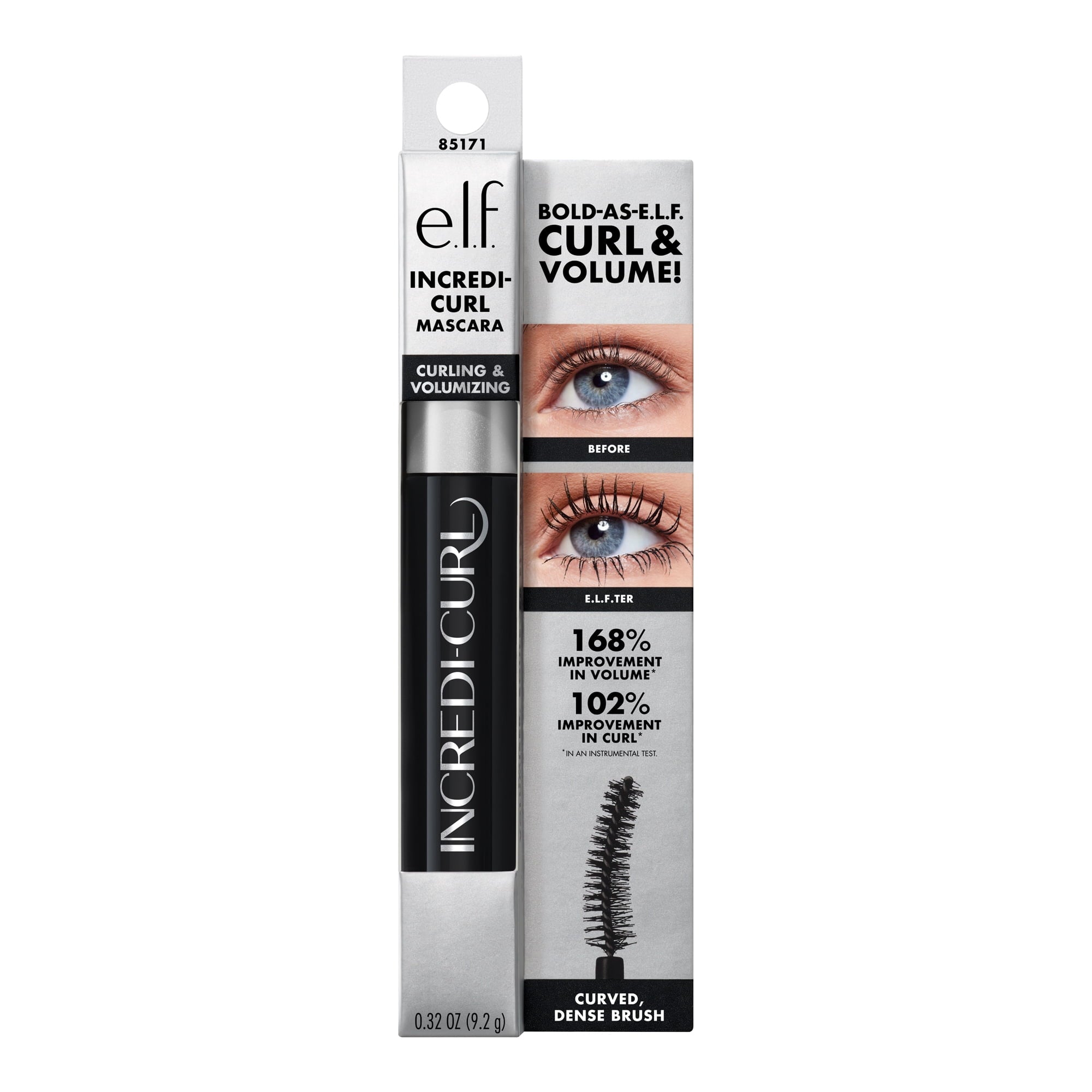 e.l.f. Incredi-Curl Curling & Volumizing Mascara, Pitch Black, 0.32oz