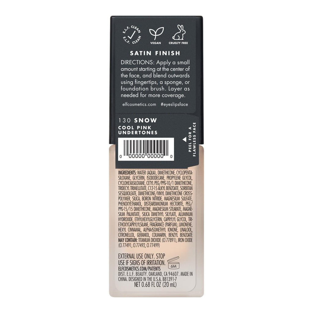 e.l.f. Flawless Satin Foundation, Snow, 0.68 fl oz