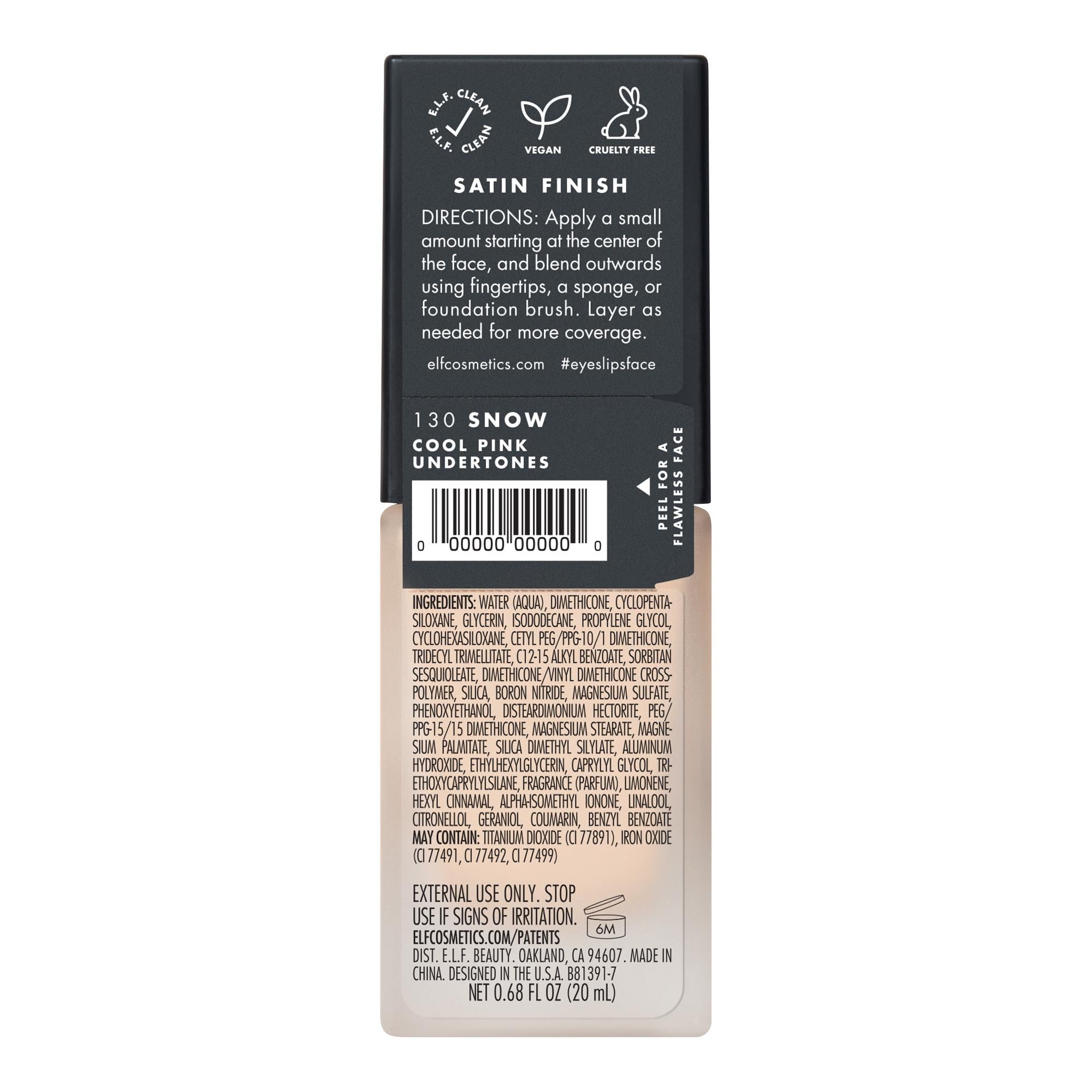 e.l.f. Flawless Satin Foundation, Snow, 0.68 fl oz