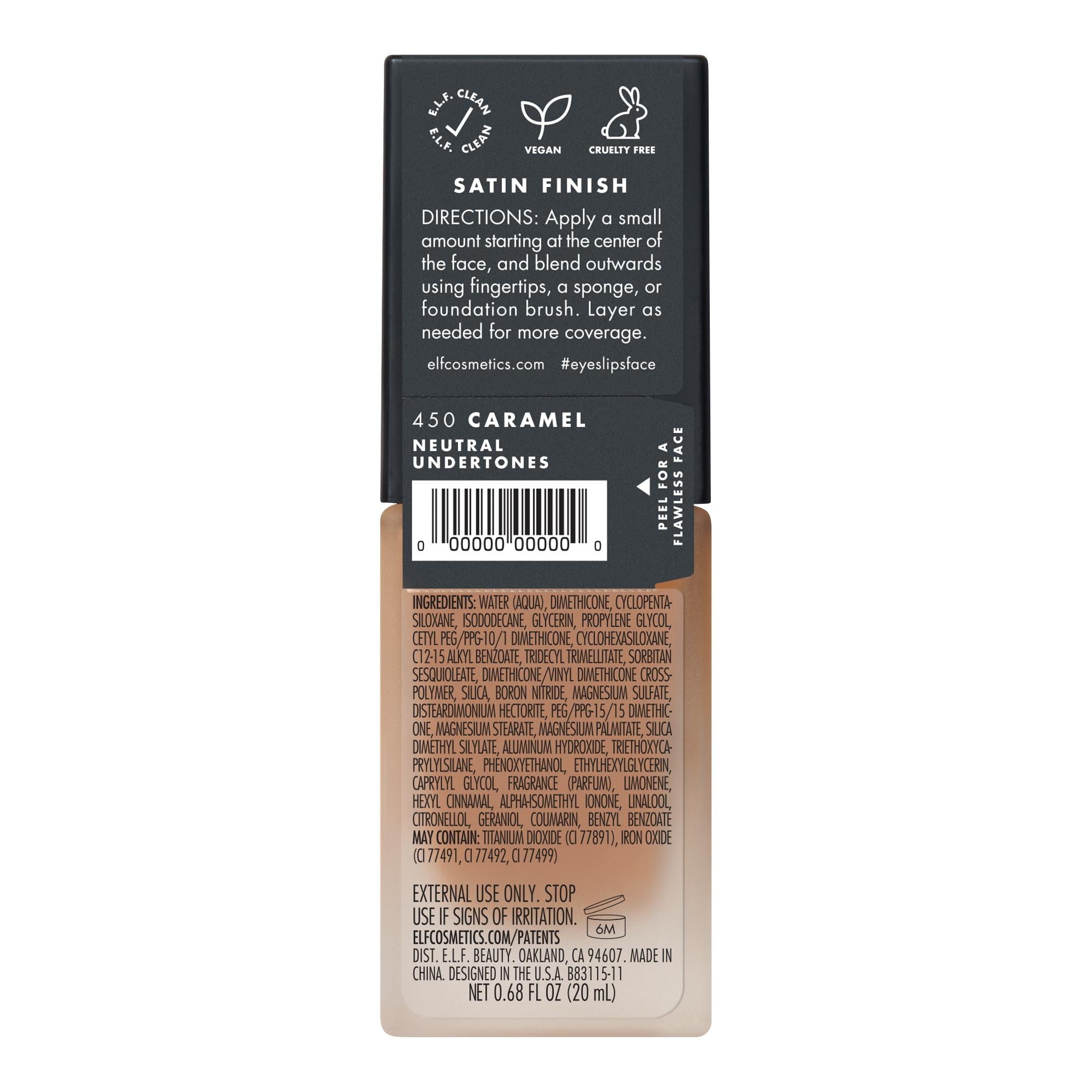 (2 pack) e.l.f. Flawless Satin Foundation, Caramel, 0.68 fl oz