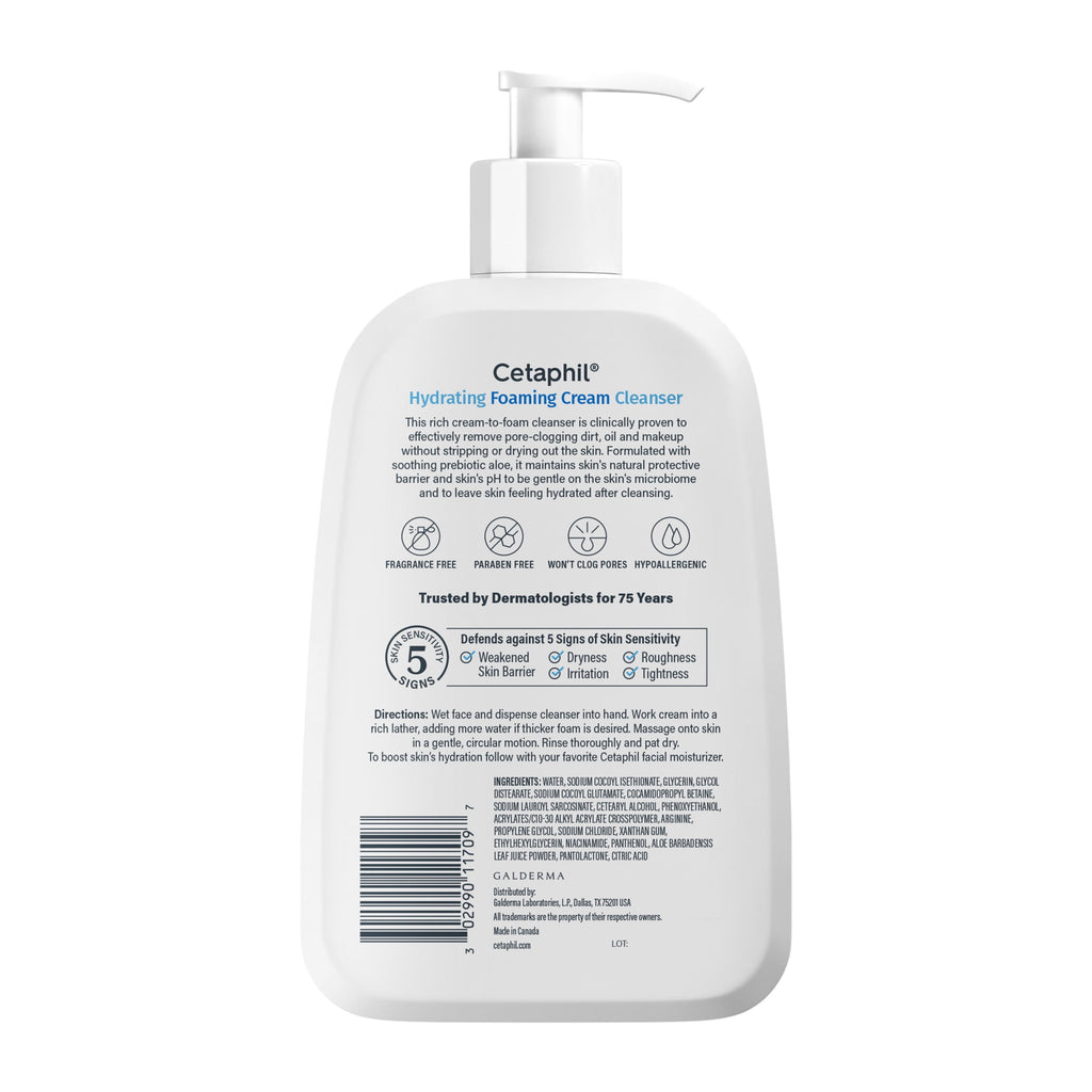 Cetaphil Hydrating Foaming Cream Cleanser for Dry to Normal, Sensitive Skin Face Wash, 16 fl oz