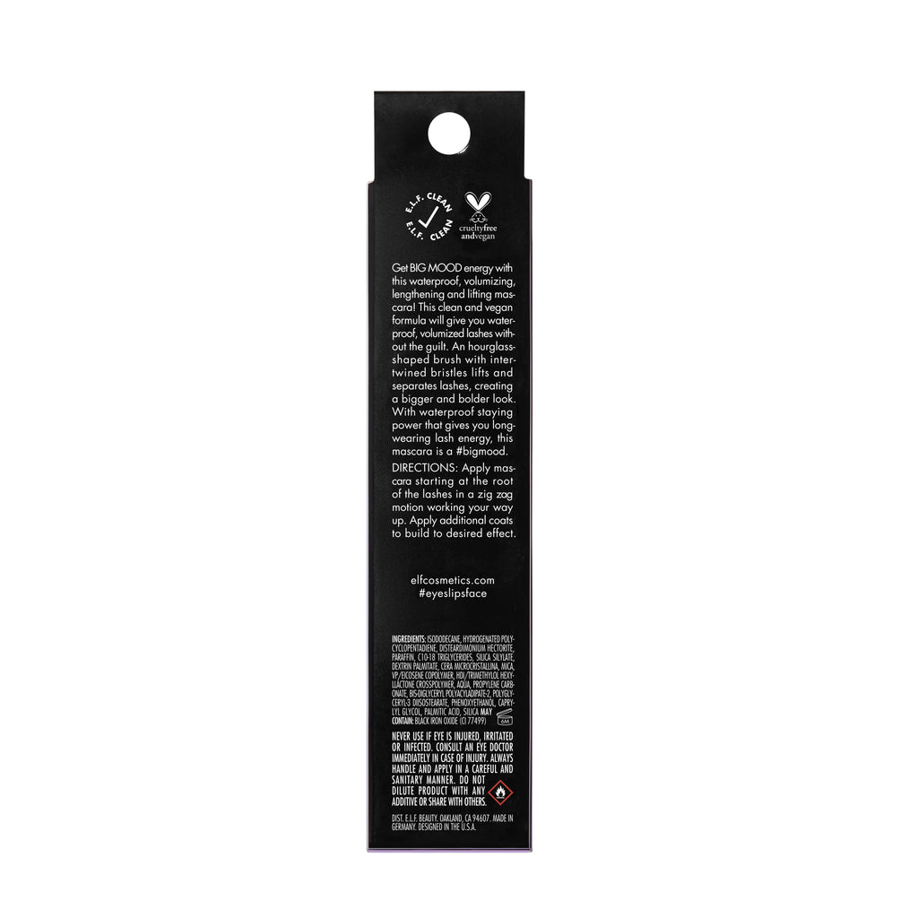 e.l.f. Big Mood Mega Volume & Lifting Waterproof Mascara, Black, 0.30 fl oz