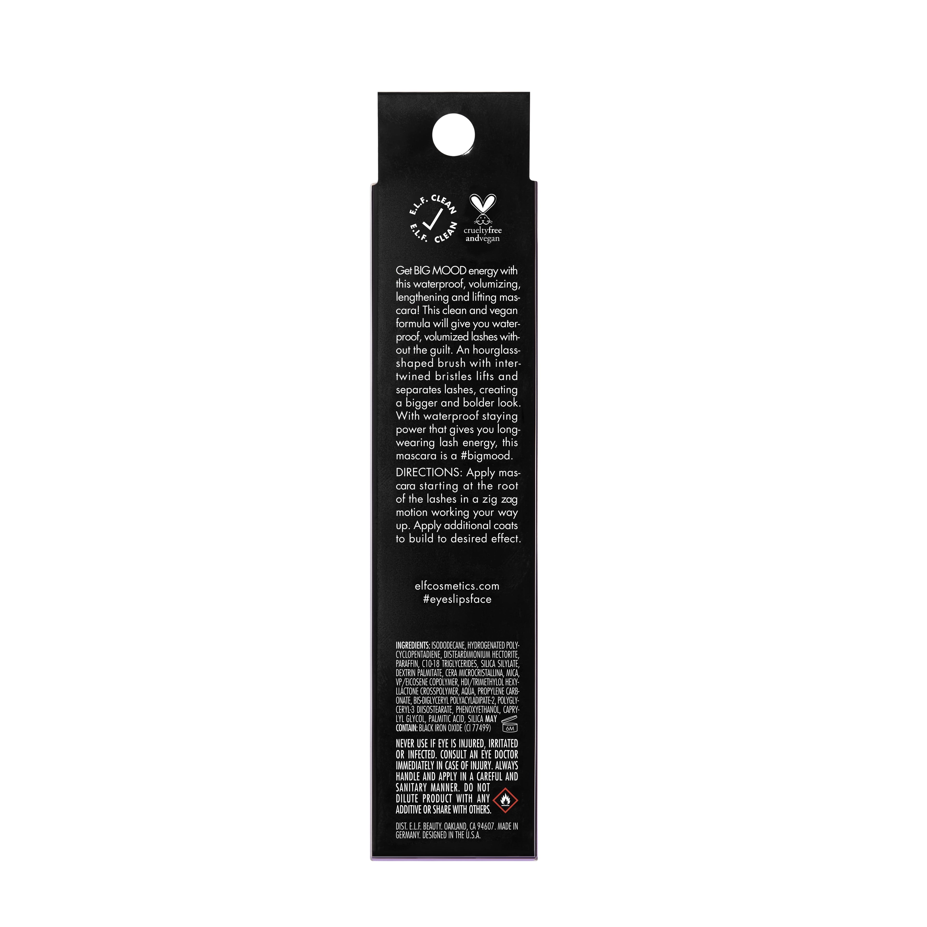 e.l.f. Big Mood Mega Volume & Lifting Waterproof Mascara, Black, 0.30 fl oz