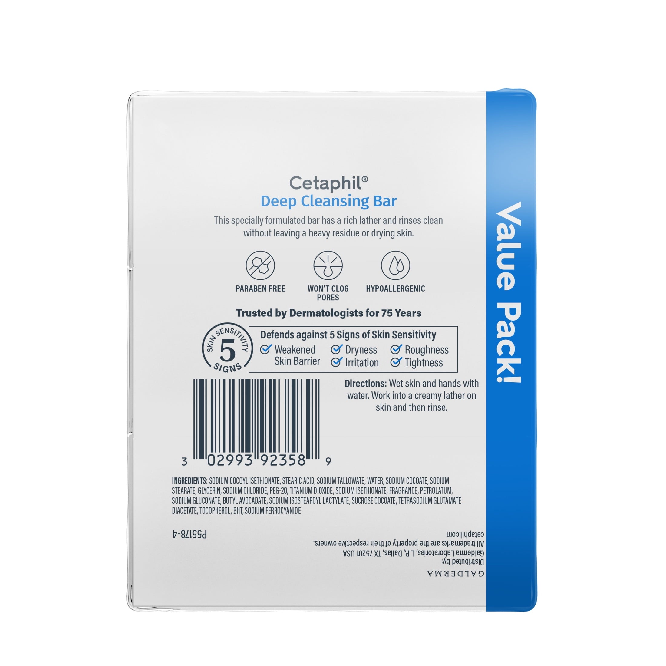 Cetaphil Deep Cleansing Face and Body Bar for Dry to Normal, Sensitive Skin Value Pack, 4.5 oz (Pack of 3)